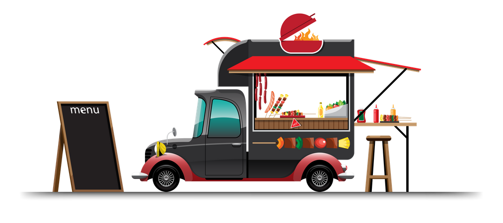 Camión de comida con parrilla  Ilustración