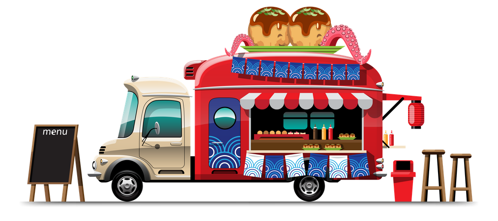Camión de comida con Takoyaki  Ilustración