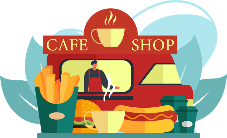 Camión de comida de café  Ilustración