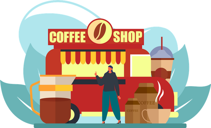 Camión de comida de café  Ilustración
