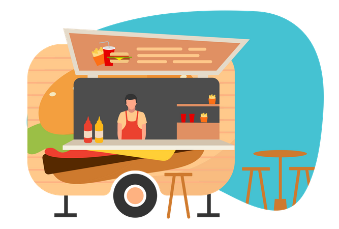 Camión de comida de hamburguesas  Ilustración