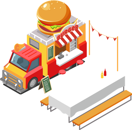 Camión de comida de hamburguesas  Ilustración