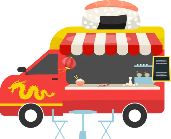 Camión de comida fusión asiática  Ilustración