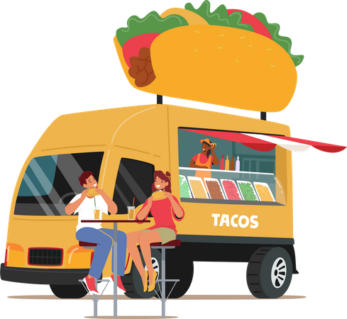Camión de comida callejera mexicana  Ilustración