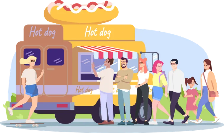 Camión de comida para perros calientes  Ilustración