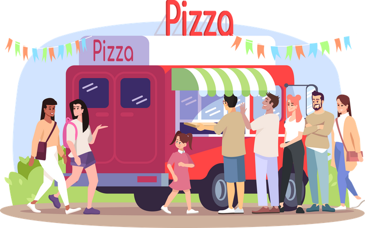 Camión de comida para pizzas  Ilustración