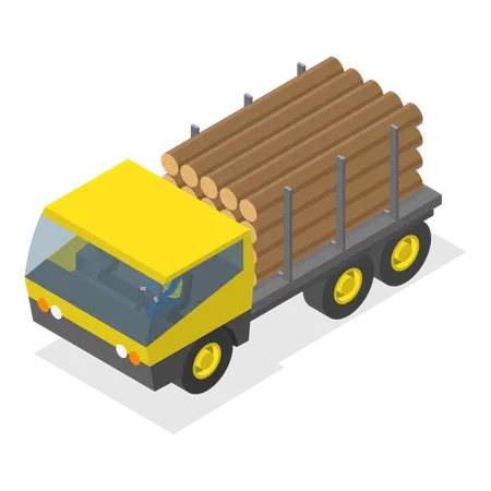 Camión de construcción que transporta troncos de madera  Ilustración