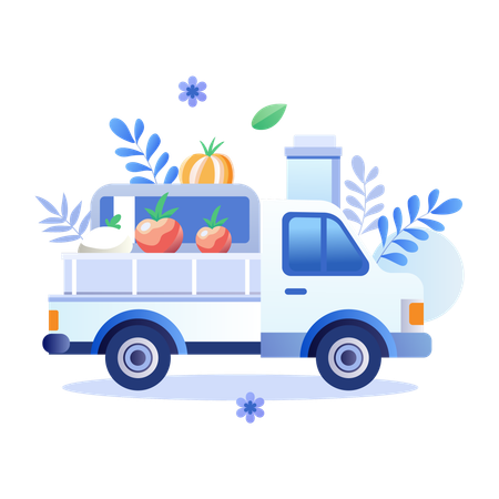 Camion de livraison de nourriture chargé de produits frais pour la livraison de nourriture  Illustration