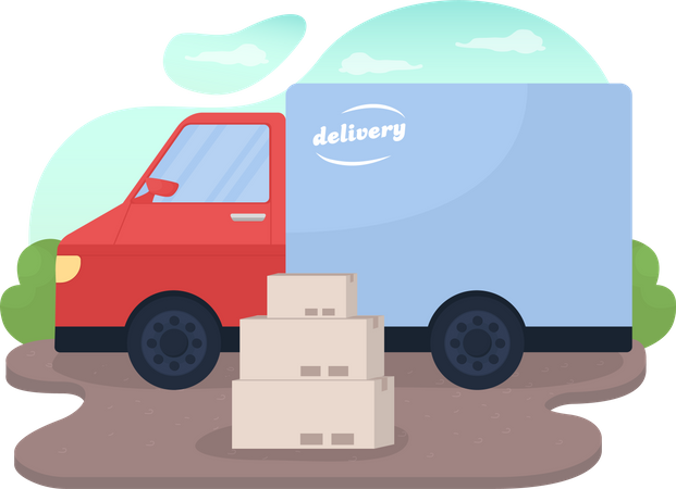 Camion de livraison et boîtes à colis  Illustration