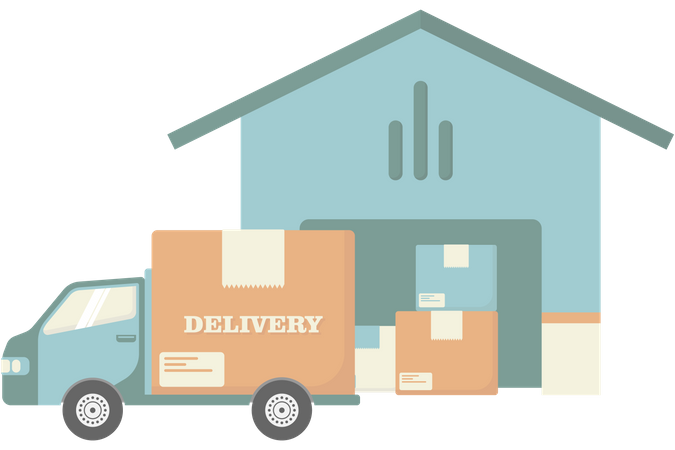 Camion de livraison et entrepôt de marchandises  Illustration