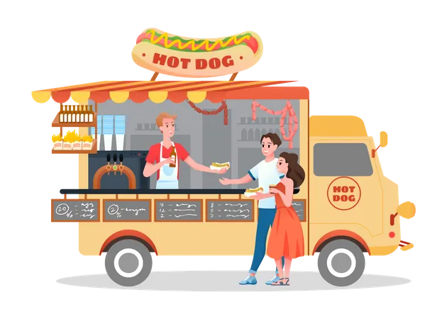 Camión de perritos calientes  Ilustración