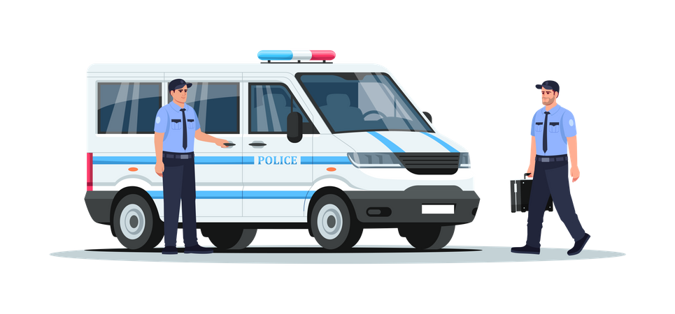 Camion de police avec gardes  Illustration