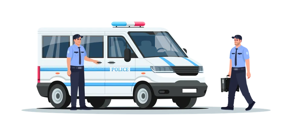 Camion de police avec gardes  Illustration