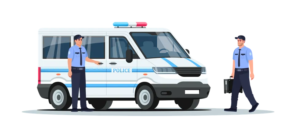 Camión de policía con guardias  Ilustración