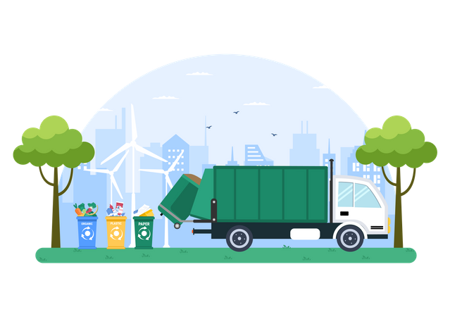 Camion de recyclage ramassant les déchets  Illustration