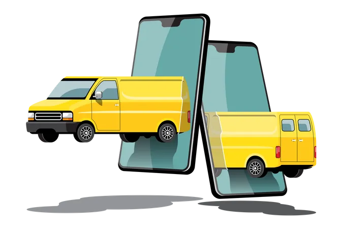 Camion De Reparto Con Pedido En Aplicacion De Telefono Inteligente Ilustracion Vectorial Ilustración