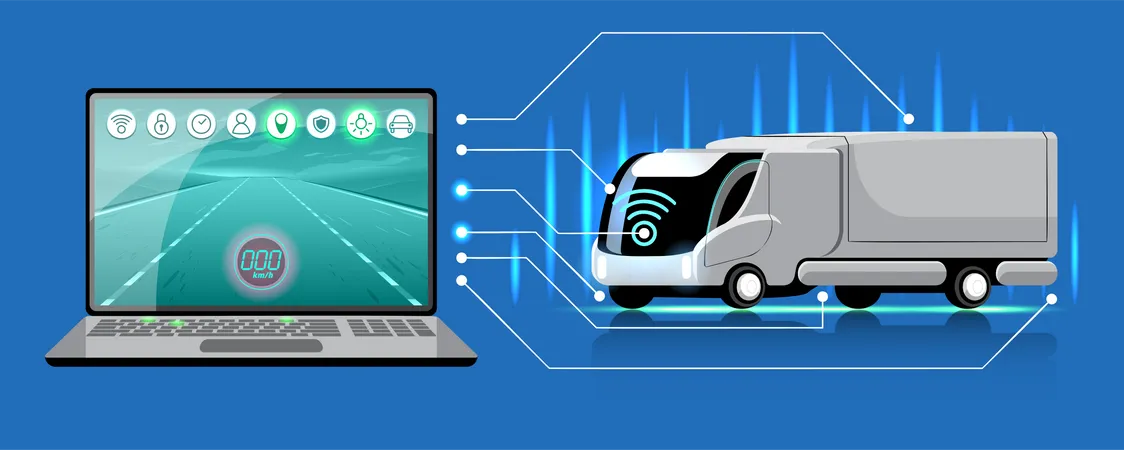 Smart Truck conectado con ordenador portátil  Ilustración
