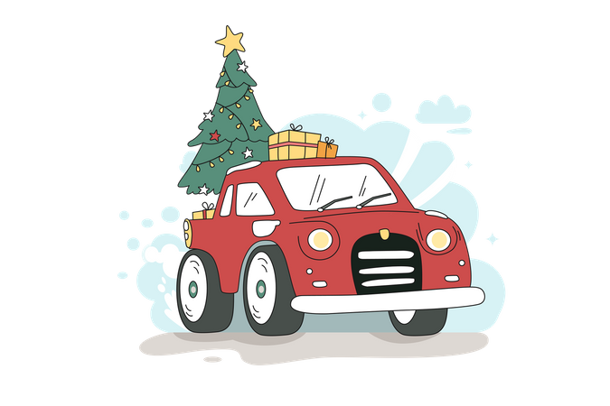 Camioneta con árbol de Navidad  Ilustración