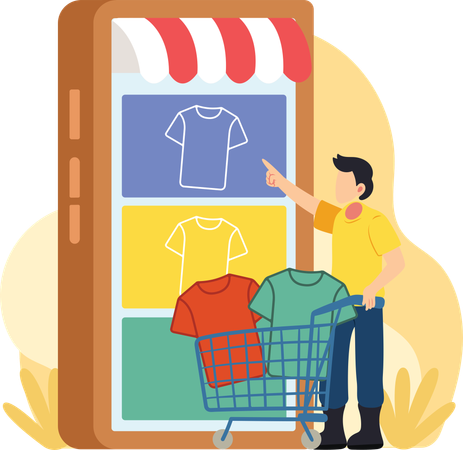 Camisas de homem comprando em loja online  Ilustração