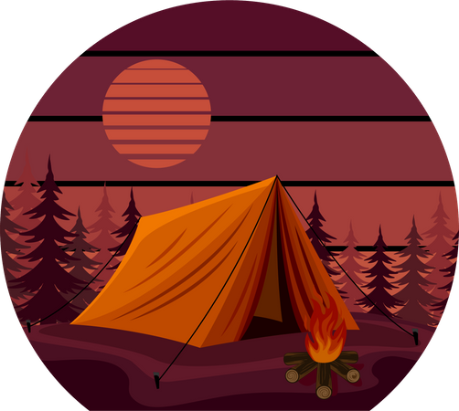 Camp de nuit avec la vie sauvage  Illustration