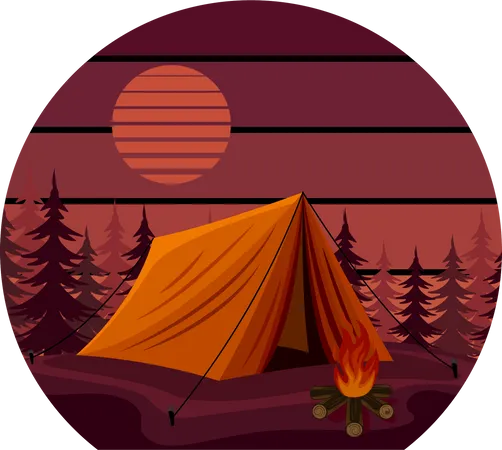 Camp de nuit avec la vie sauvage  Illustration