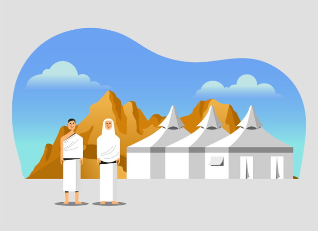 Zone de camp de tentes blanches du pèlerinage du Hajj  Illustration