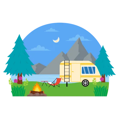 Camp on Mountain  Illustration