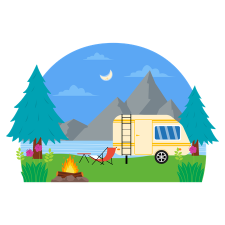 Camp on Mountain  Illustration