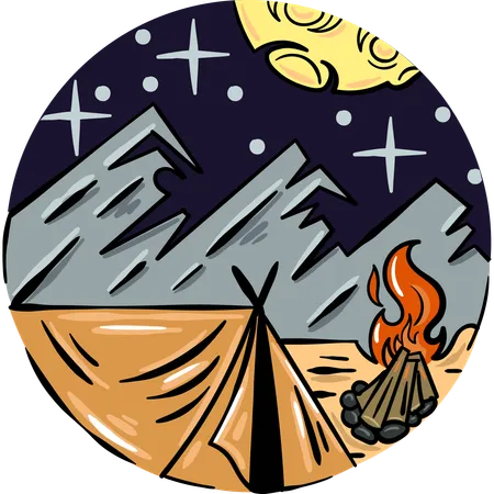 Camp on the mountain  Illustration