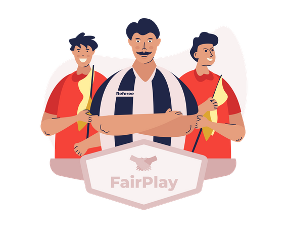 Campaña de juego limpio con carácter de árbitro deportivo  Ilustración