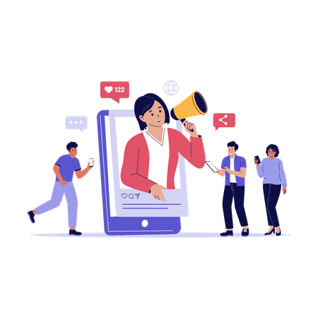 Campanha de influência em marketing de mídia social  Ilustração