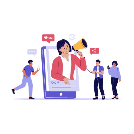 Campanha de influência em marketing de mídia social  Ilustração