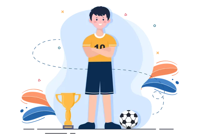 Juega Futbol Con Jugadores Del Equipo De Futbol Celebra Su Victoria En Los Partidos Y Consigue Trofeos De Oro Ilustracion Vectorial Ilustración