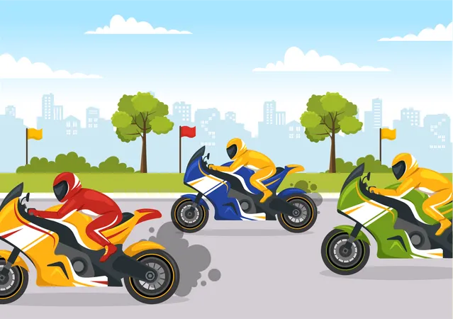 Campeonato De Carreras De Motos En La Ilustracion De La Pista De Carreras Con Motor De Carreras Para La Pagina De Inicio En Plantillas Dibujadas A Mano De Dibujos Animados Planos Ilustración