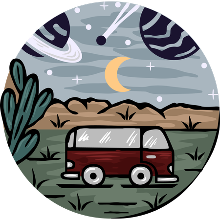 Camper under the night sky  Illustration