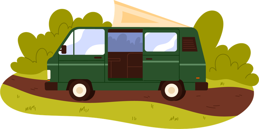 Camper van in park  Illustration