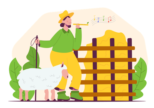 Agricultora con ovejas  Ilustración