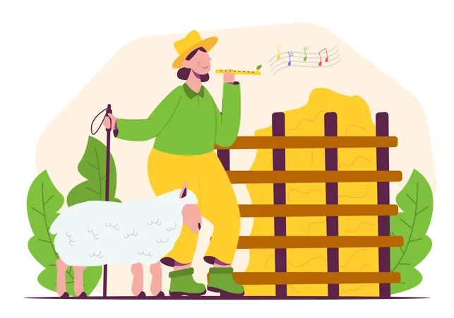 Agricultora con ovejas  Ilustración
