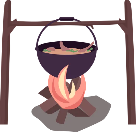 Campfire with boiling cauldron Illustration