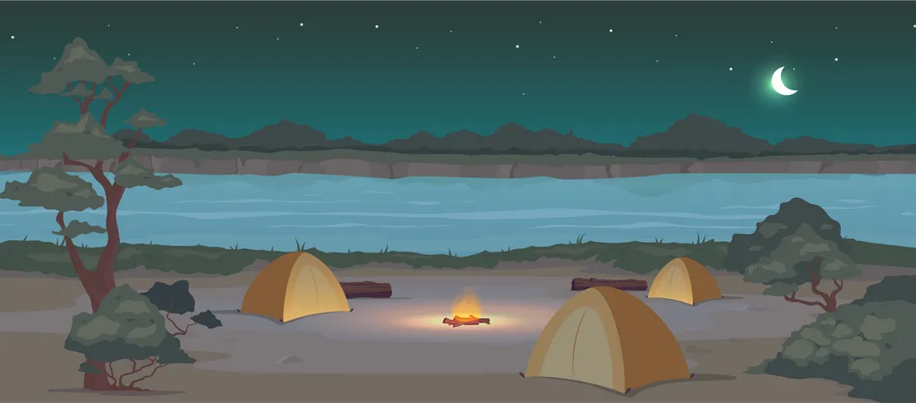Campground at night Illustration