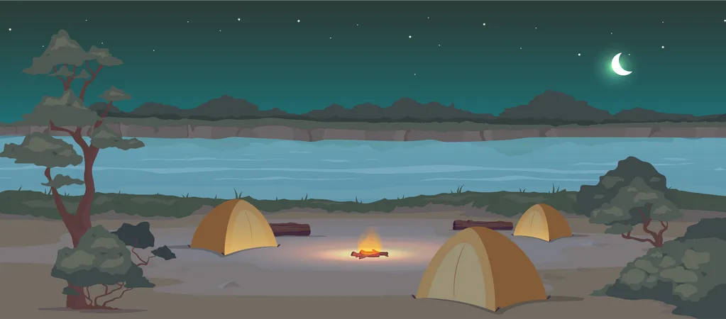 Campground at night  Illustration