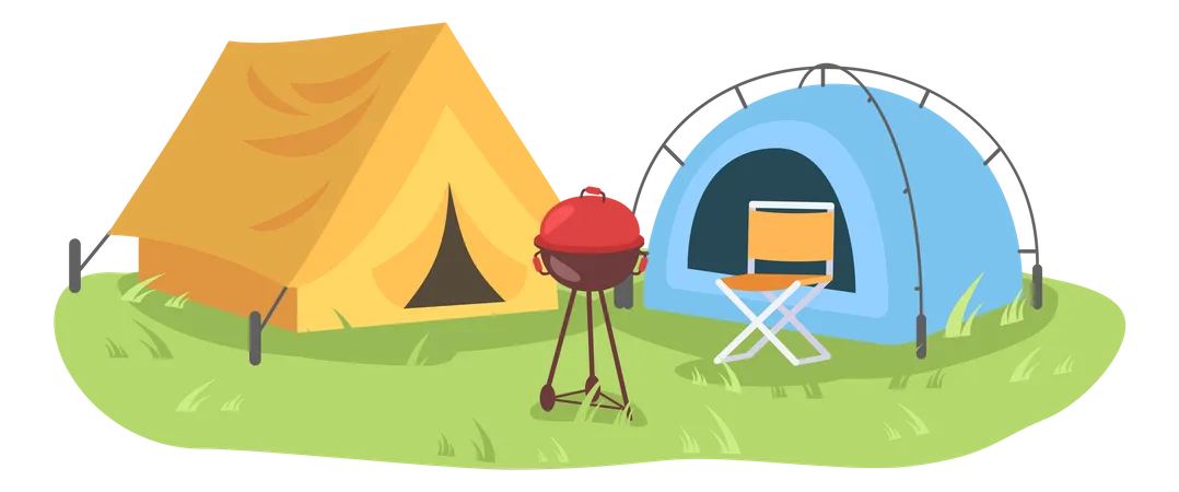Campground with barbeque  Illustration