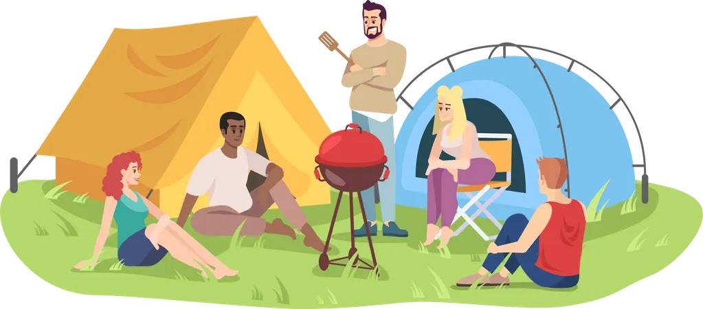 Campground with barbeque  Illustration