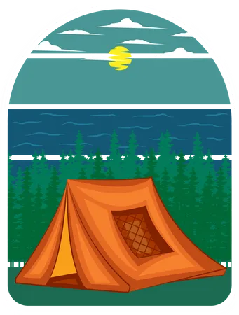 Camping Retro Design Landscape Illustration
