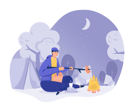 Camping and bonfires at night Illustration