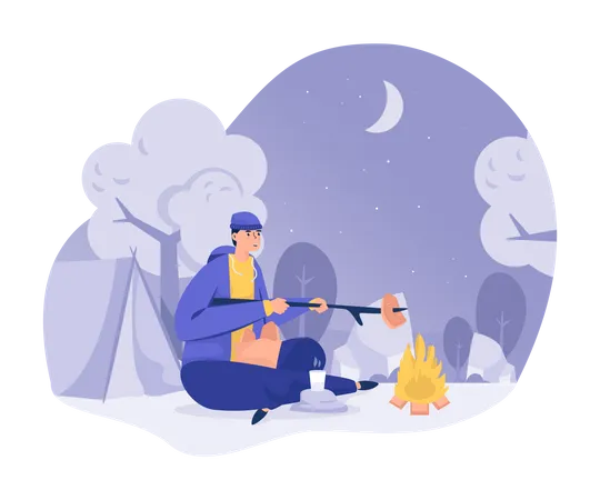 Camping and bonfires at night Illustration