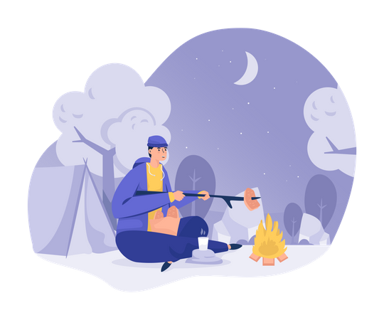 Camping and bonfires at night  Illustration