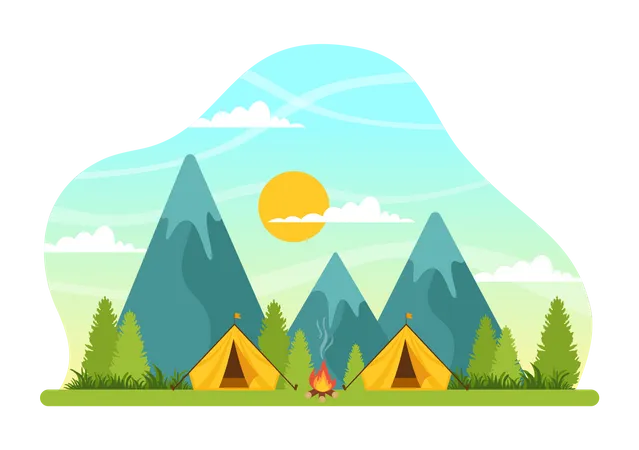 Summer Camp Vector Illustration Of Camping And Traveling On Holiday With Equipment Such As Tent Backpack And Others In Flat Cartoon Templates Illustration