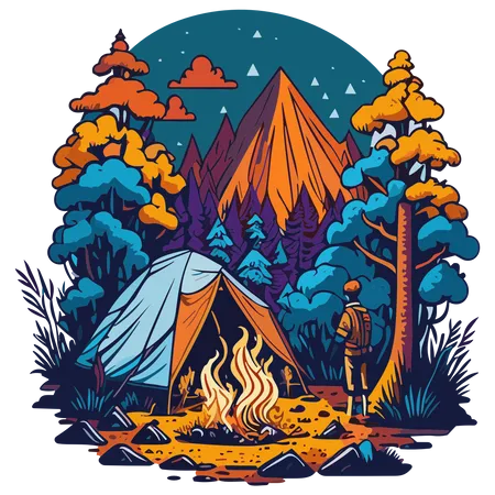 Camping Clipart Is Used For Print On Demand Designs Apparel And Accessories Allowing You To Capture The Essence Of Outdoor Adventures And Create Products That Resonate With Camping Enthusiasts Illustration