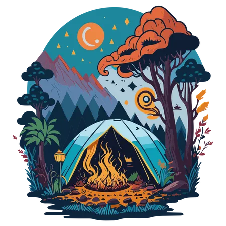 Camping Clipart Is Used For Print On Demand Designs Apparel And Accessories Allowing You To Capture The Essence Of Outdoor Adventures And Create Products That Resonate With Camping Enthusiasts Illustration